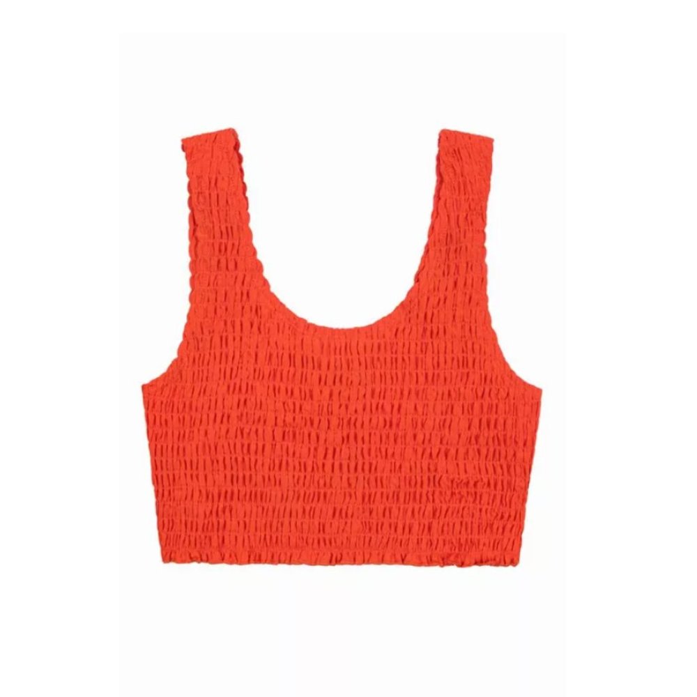 Vibrant Red Smocked Sleeveless Crop Tank